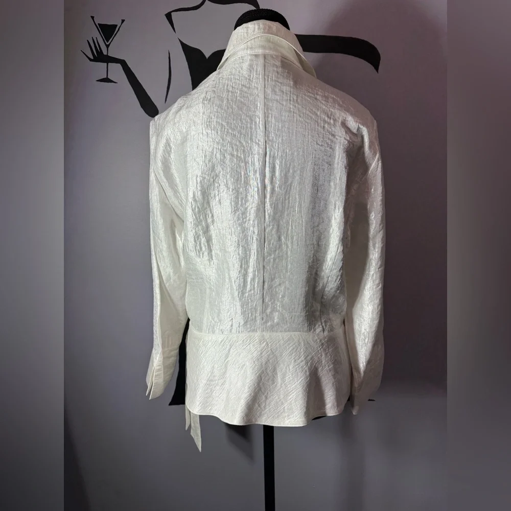 Coldwater Creek Textured Cream Wrap Blouse. PTP 19 - Picture 4 of 6